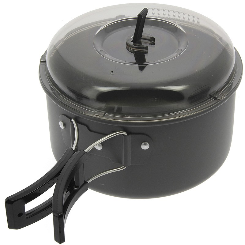 NGT Aluminium Outdoor Cook Set Pot and Pan in Gun Metal 1.1 litre Kettle 